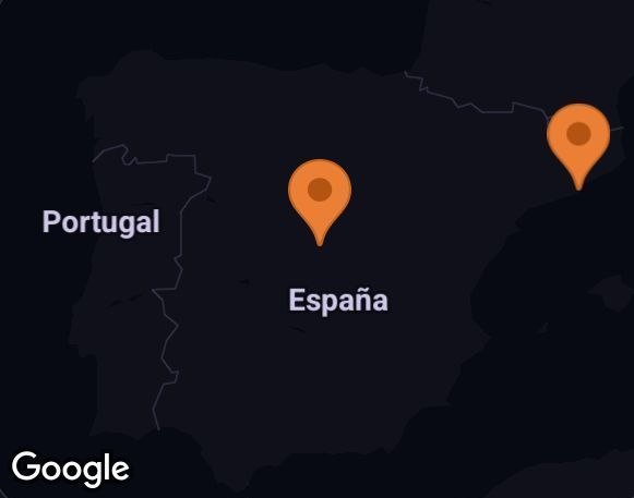 Captura del mapa de eventos de Vibra con ubicaciones en España
